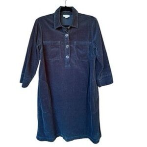 J Jill Corduroy Navy Button V-Neck Bodice & Side Pocket Shirtdress Sz XL
